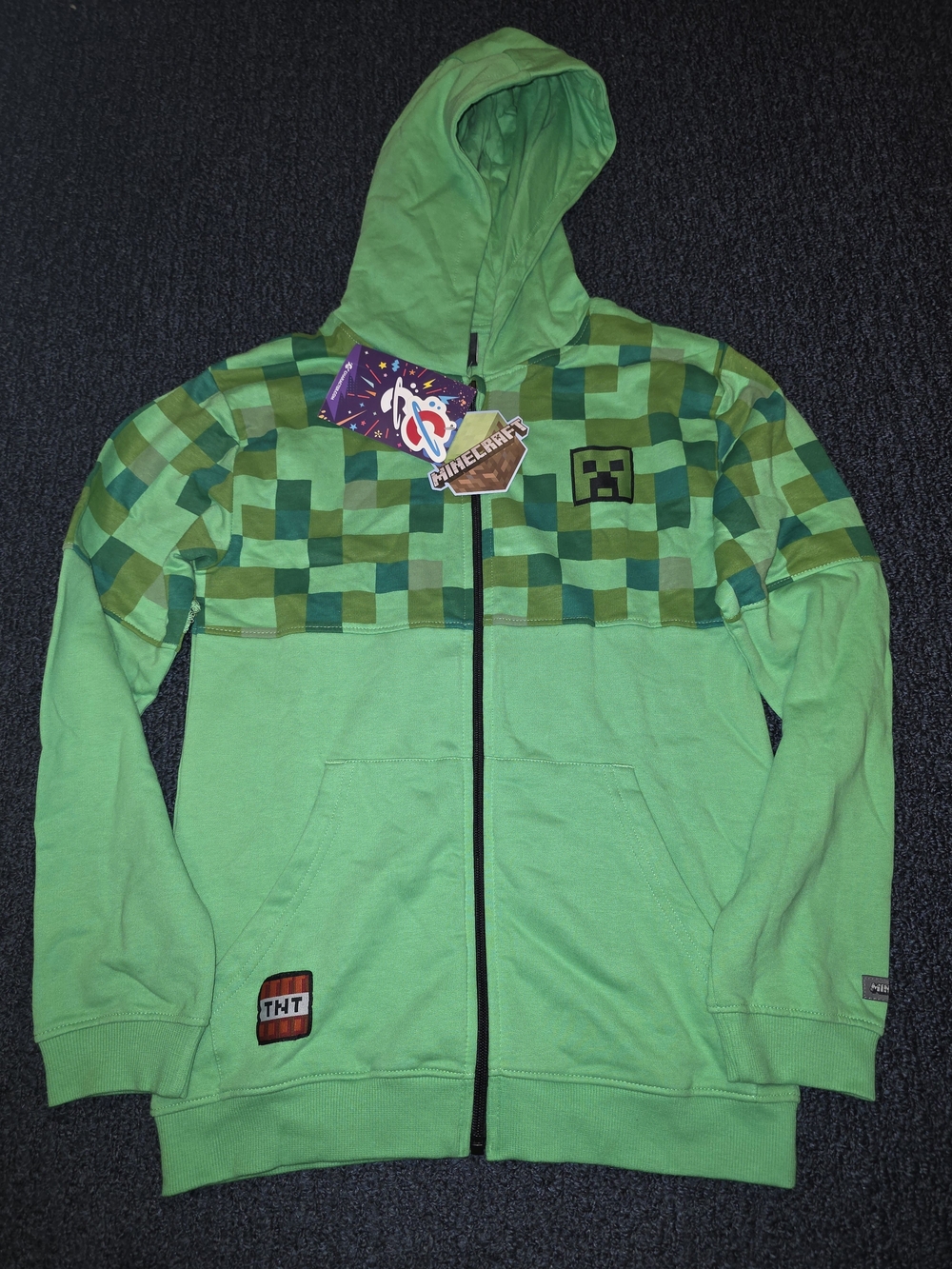 Minecraft Creeper Green Full Zip Fleece Hoodie Youth 14